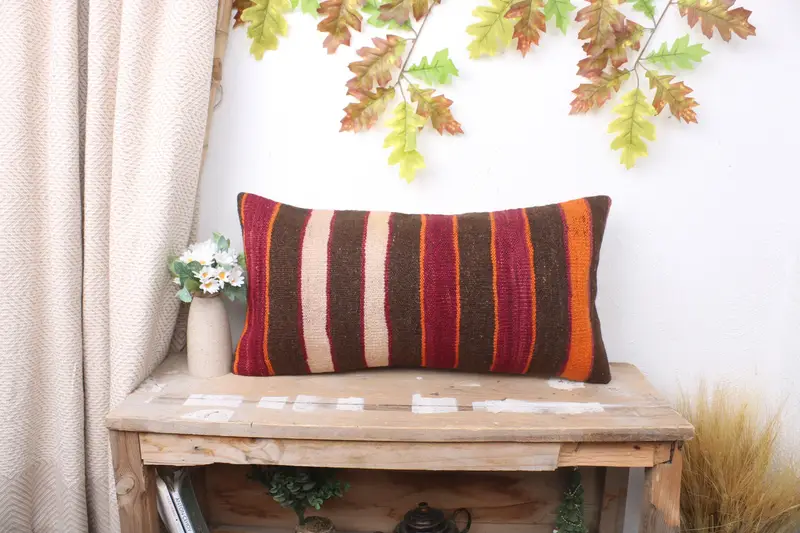 Meditation Pillow Sham, Boho Pillow Sham Cover, 12x24 Brown Cushion Case, Pillow for Sofa, Accent Throw Cushion Cover, Vintage Pillow, Pillow Case - 1