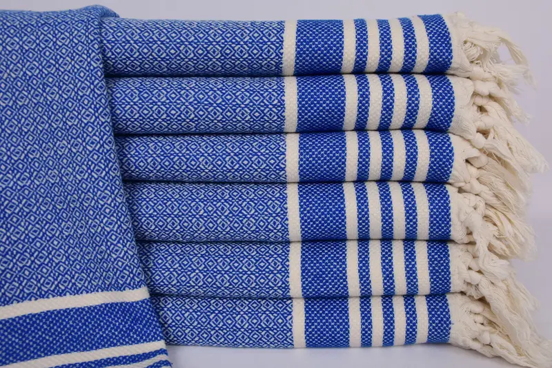 Bridesmaid Gift Turkish Cotton Blue Diamond Hand Towel, 32x16 Inches