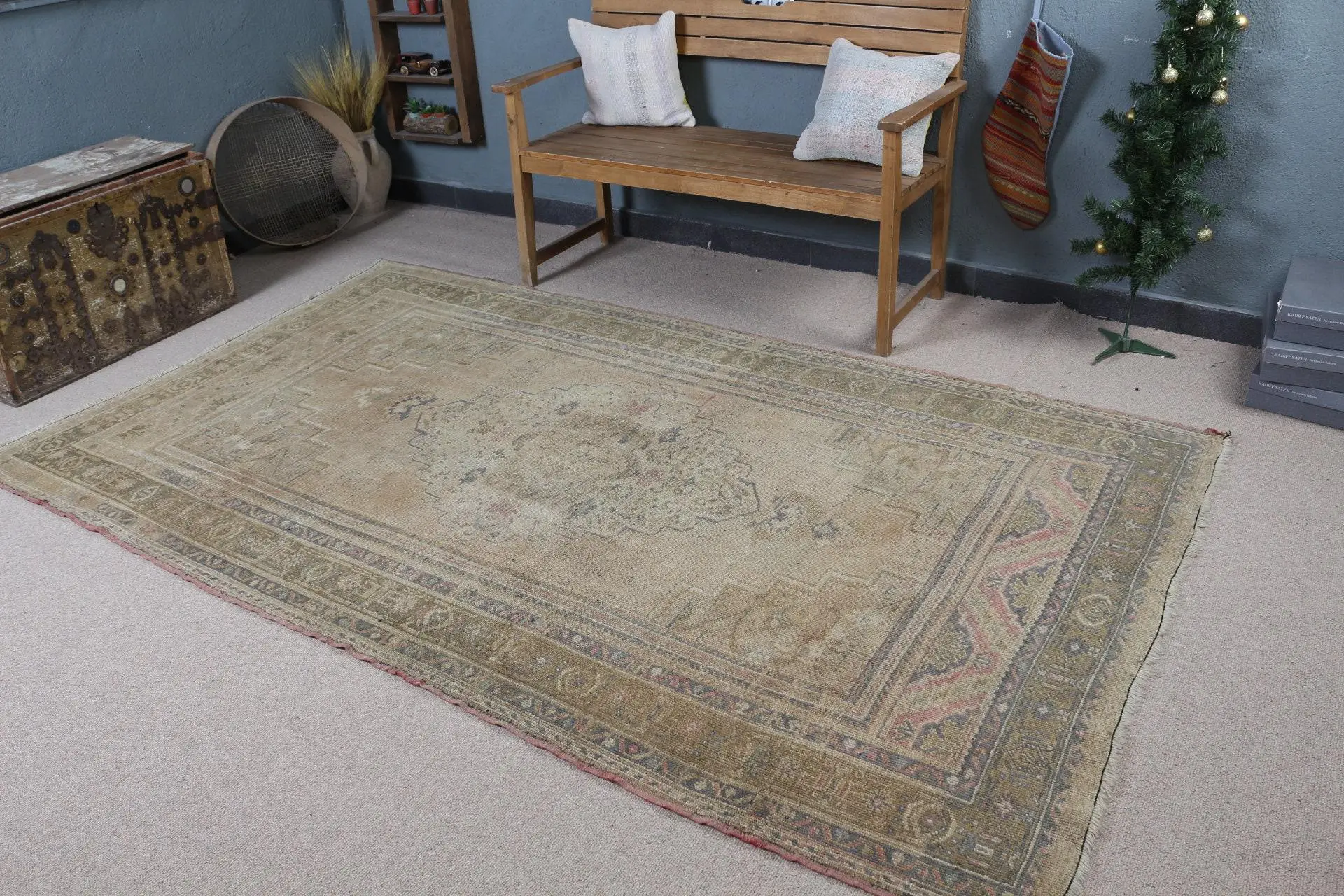 Türk Halısı, 5.2x8.9 ft Vintage Halı, Kahverengi Yün Halı - 1