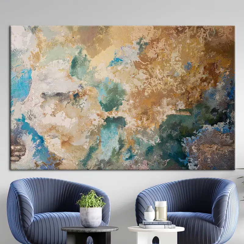 Lienzo abstracto moderno: tonos tierra suaves, impresión de arte contemporáneo