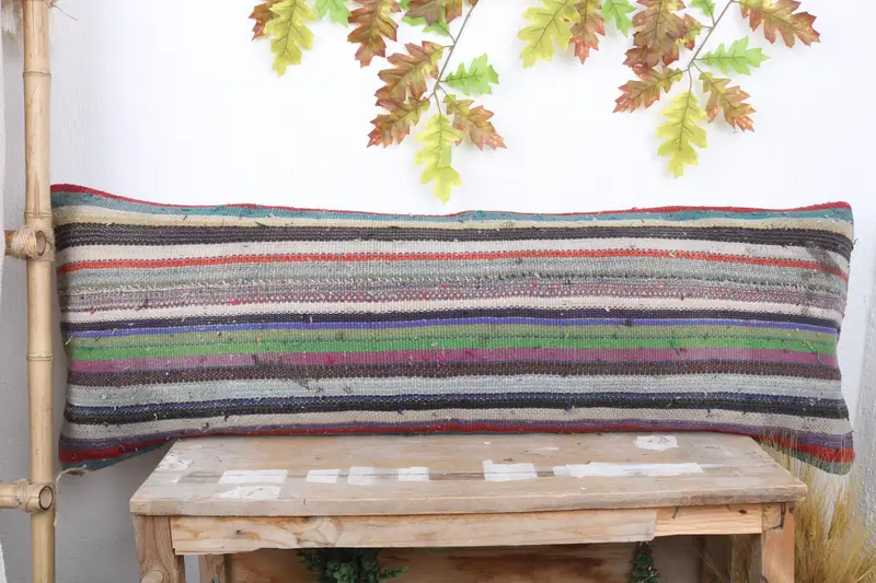 Hippie Throw Cushion Cover, Vintage Pillow, Pillow for Sofa, Cushion Case, 16x48 Green Cushion Case, Antique Pillows - 2