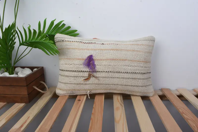 Pillow, 12x20 Beige Pillow Case, Home Decor Pillow, Oriental Cushion, Neutral Throw Pillow Case, Vintage Pillow, Interior Designer Pillow - 1