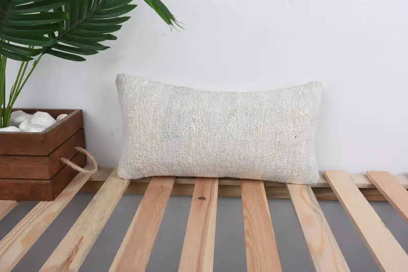 Pillow Case, Turkish Kilim Pillow, Turkish Pillow, 8x16 Beige Pillow Case, Vintage Pillow, Decorative Cushion Case, Crochet Pattern Pillow Case - 1