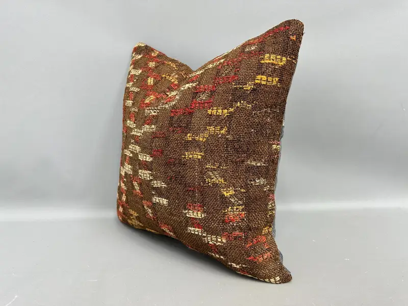 18x18 Brown Cushion Case, Antique Pillows, Pillow Case, Home Decor Pillow, Handmade Kilim Cushion, Customized Cushion, Yoga Cushion Case - 3