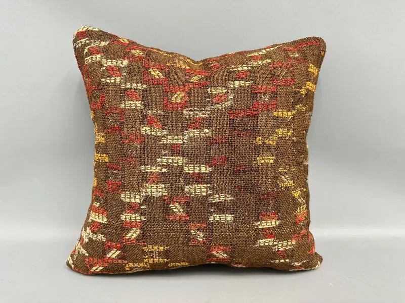 18x18 Brown Cushion Case, Antique Pillows, Pillow Case, Home Decor Pillow, Handmade Kilim Cushion, Customized Cushion, Yoga Cushion Case - 4