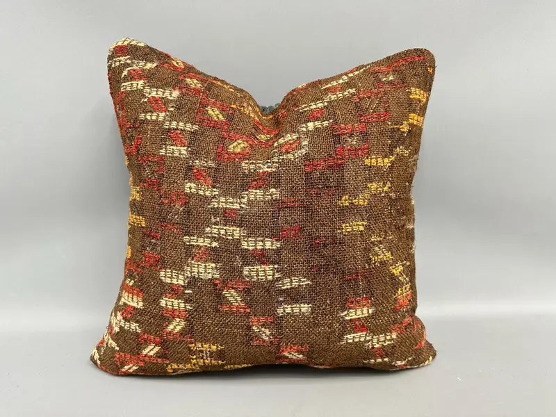 18x18 Brown Cushion Case, Antique Pillows, Pillow Case, Home Decor Pillow, Handmade Kilim Cushion, Customized Cushion, Yoga Cushion Case - 1
