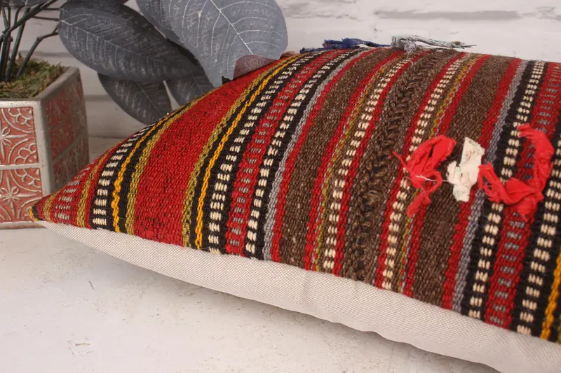 Throw Kilim Pillow, Cushion, Interior Designer Pillow, Ethnic Pillow Cover, Meditation Cushion Case, 12x20 Red Cushion Case, Gift Pillow - 6