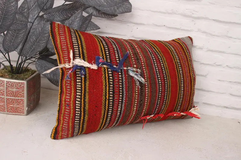 Throw Kilim Pillow, Cushion, Interior Designer Pillow, Ethnic Pillow Cover, Meditation Cushion Case, 12x20 Red Cushion Case, Gift Pillow - 3