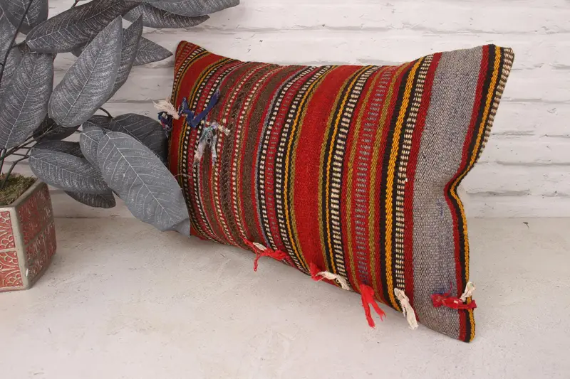 Throw Kilim Pillow, Cushion, Interior Designer Pillow, Ethnic Pillow Cover, Meditation Cushion Case, 12x20 Red Cushion Case, Gift Pillow - 4