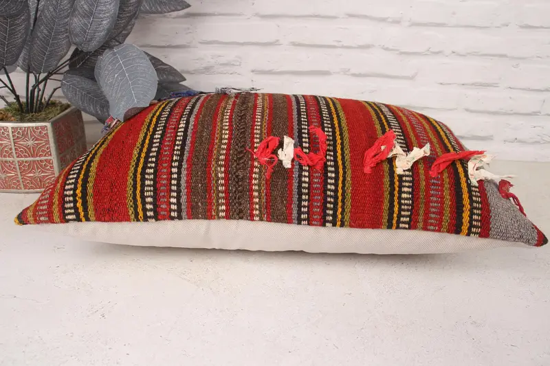 Throw Kilim Pillow, Cushion, Interior Designer Pillow, Ethnic Pillow Cover, Meditation Cushion Case, 12x20 Red Cushion Case, Gift Pillow - 5