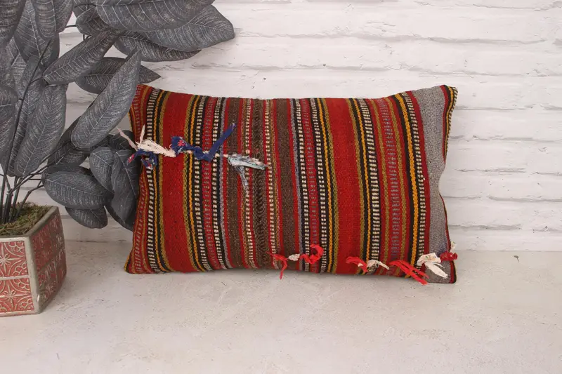 Throw Kilim Pillow, Cushion, Interior Designer Pillow, Ethnic Pillow Cover, Meditation Cushion Case, 12x20 Red Cushion Case, Gift Pillow - 1