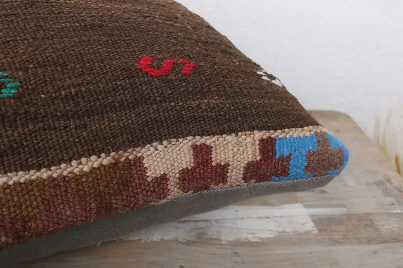 Yastık örtüsü, Türk Kilim Yastığı, Boho atma yastık kılıfı, Kilim yastığı kapağı, 12x24 kahverengi yastık kılıfı, el yapımı Kilim yastığı - 6
