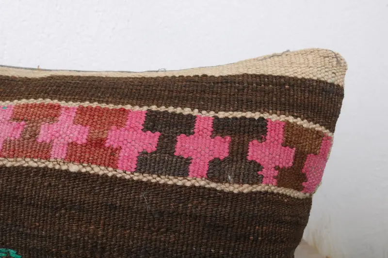 Yastık örtüsü, Türk Kilim Yastığı, Boho atma yastık kılıfı, Kilim yastığı kapağı, 12x24 kahverengi yastık kılıfı, el yapımı Kilim yastığı - 5