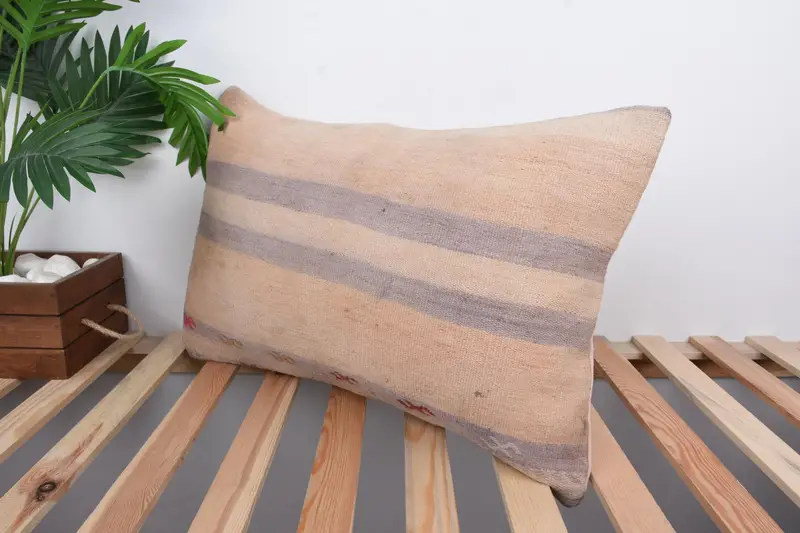 Vintage Kilim Throw Pillow, Garden Cushion, Pillow Sham, Boho Pillow Sham Cover, Kilim Pillow, 16x24 Beige Pillow Cover, Sofa Bolster Pillow Sham - 5