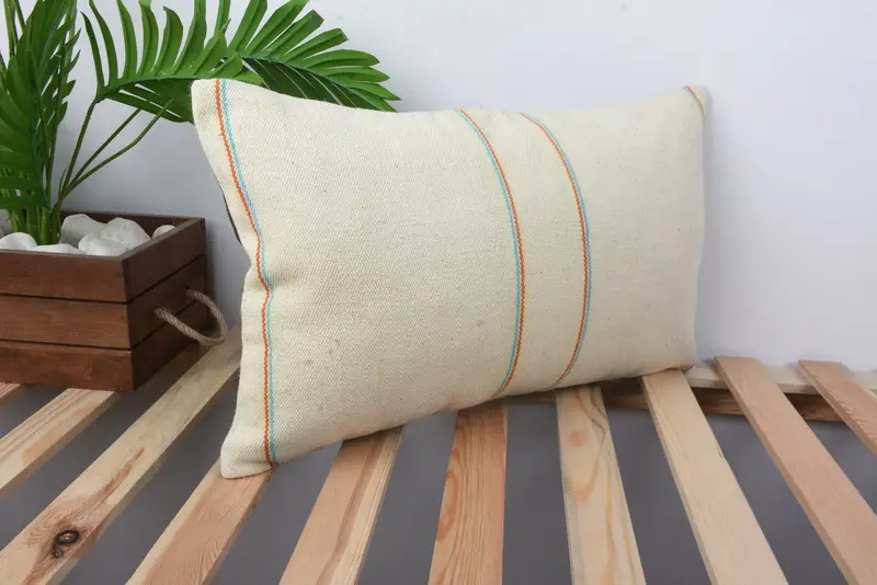 Pillow Case, Kilim Pillow, Turkish Pillow, Handmade Kilim Cushion, 12x20 Beige Cushion Cover, Handmade Throw Cushion, Hippie Throw Cushion Case - 4
