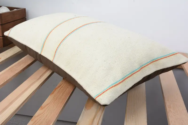 Pillow Case, Kilim Pillow, Turkish Pillow, Handmade Kilim Cushion, 12x20 Beige Cushion Cover, Handmade Throw Cushion, Hippie Throw Cushion Case - 6