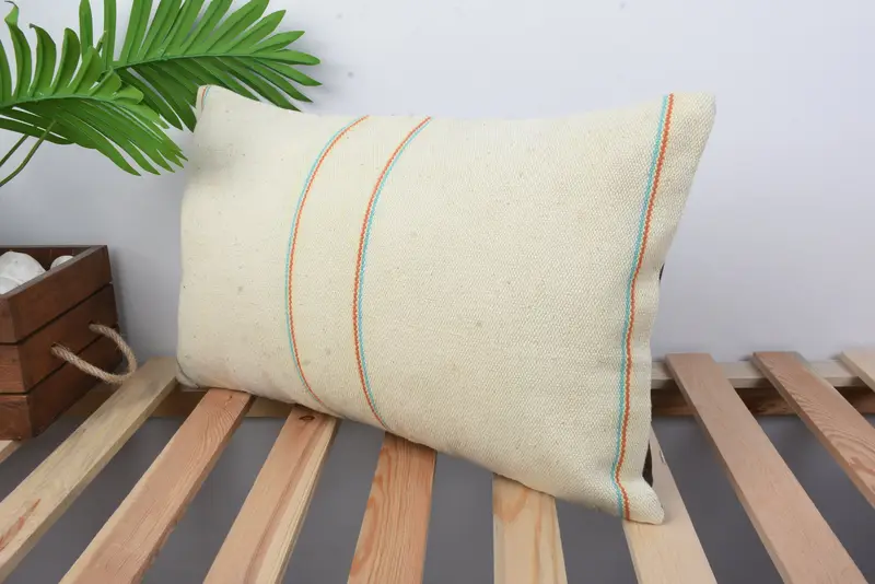 Pillow Case, Kilim Pillow, Turkish Pillow, Handmade Kilim Cushion, 12x20 Beige Cushion Cover, Handmade Throw Cushion, Hippie Throw Cushion Case - 5