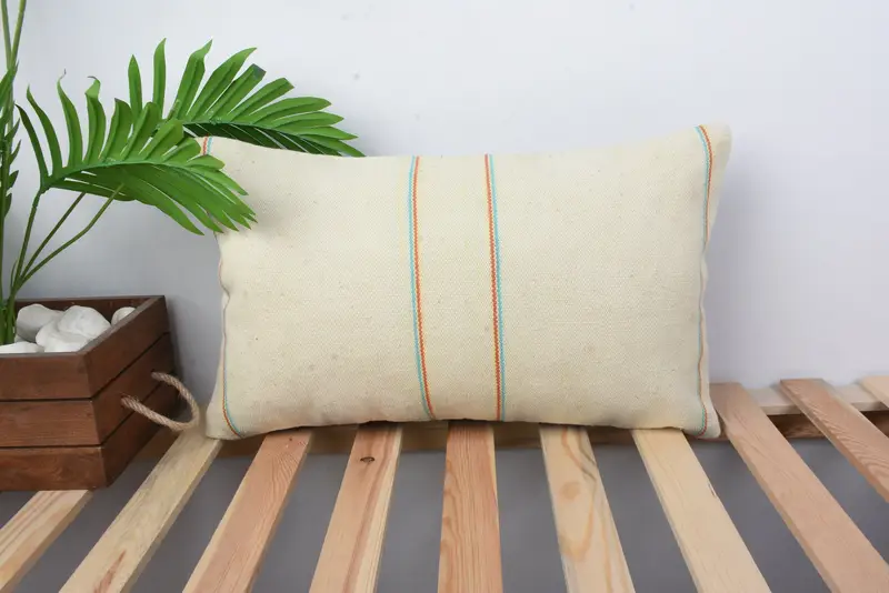Pillow Case, Kilim Pillow, Turkish Pillow, Handmade Kilim Cushion, 12x20 Beige Cushion Cover, Handmade Throw Cushion, Hippie Throw Cushion Case - 1
