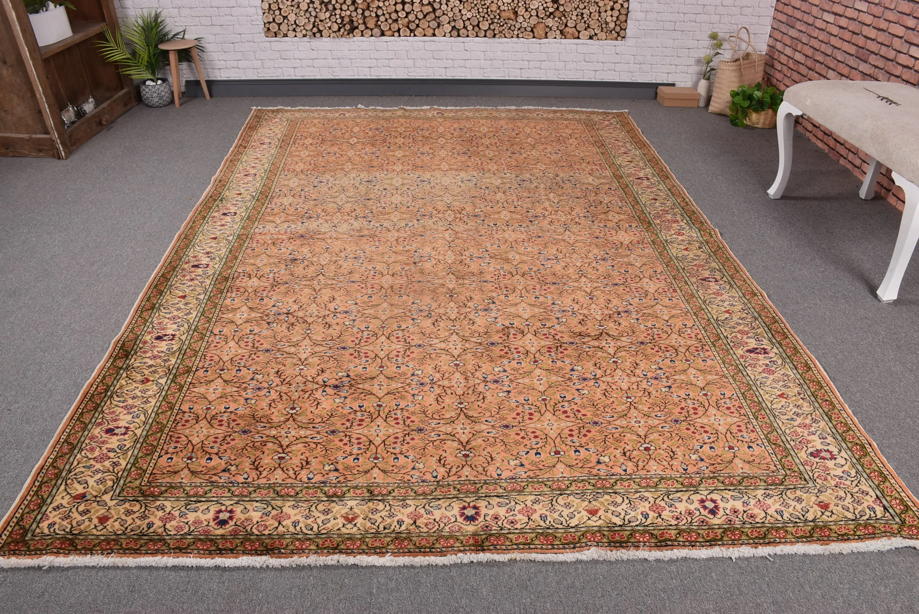 トルコ製 ラージラグ 196x289cm ヴィンテージブラウン ソリッドウールラグ - 1