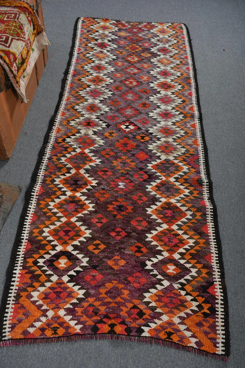 Mor Fas Halısı, Turuncu Desenli 3x8 ft