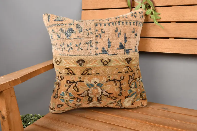 Besticktes Patchwork-Wurfkissen in Orange und Bronze, Vintage-Kissen