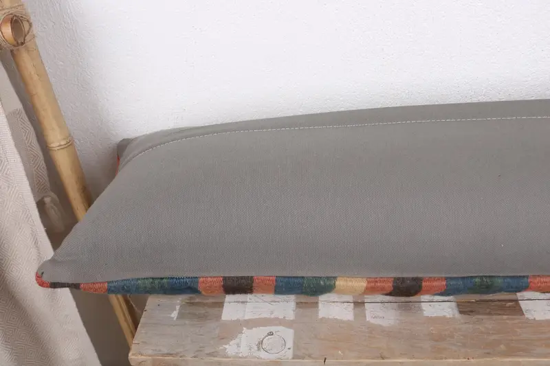 Ethnical Kilim Rug Pillow, Garden Pillow Sham, Pillow Case, 12x43 Blue Pillow Cover, Kilim Pillow Cover, Handmade Kilim Cushion - 7