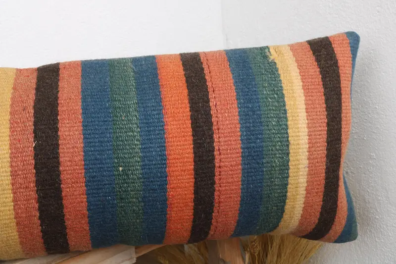 Ethnical Kilim Rug Pillow, Garden Pillow Sham, Pillow Case, 12x43 Blue Pillow Cover, Kilim Pillow Cover, Handmade Kilim Cushion - 5