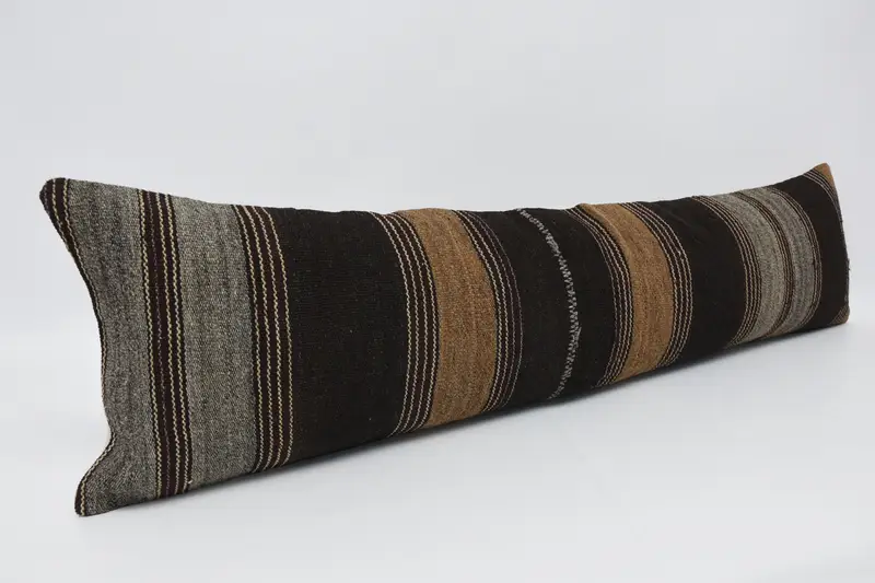 Cushion Cover, Vintage Pillow, Home Decor Pillow, 12x48 Brown Cushion Case, Vintage Kilim Pillow, Handmade Rug Seat Pillow Case - 3