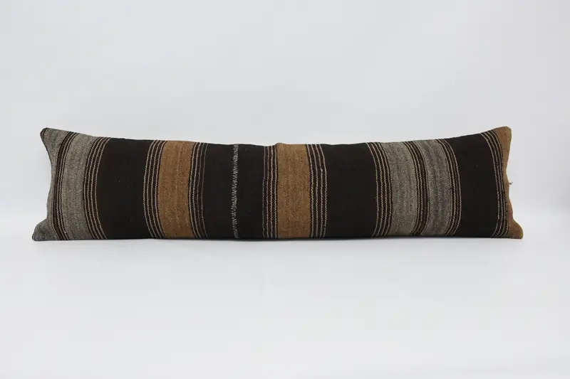 Cushion Cover, Vintage Pillow, Home Decor Pillow, 12x48 Brown Cushion Case, Vintage Kilim Pillow, Handmade Rug Seat Pillow Case - 1