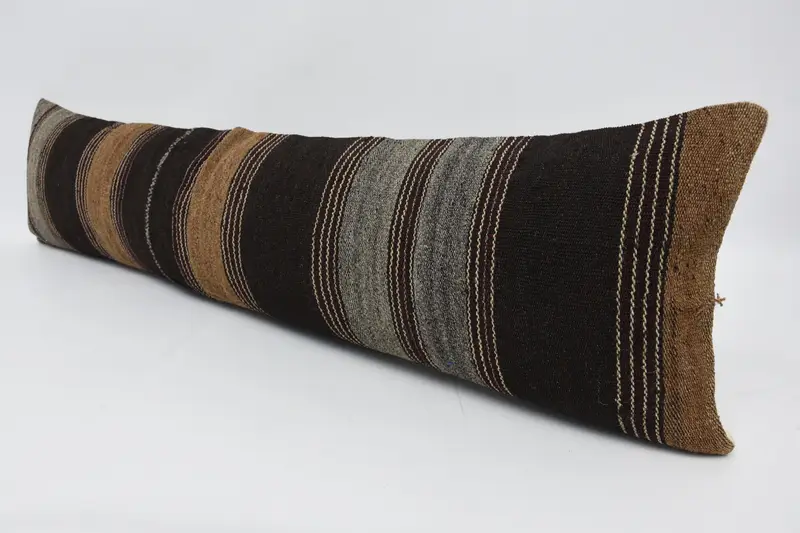 Cushion Cover, Vintage Pillow, Home Decor Pillow, 12x48 Brown Cushion Case, Vintage Kilim Pillow, Handmade Rug Seat Pillow Case - 4