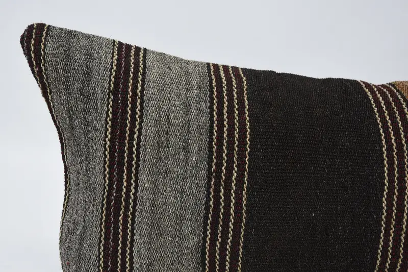 Cushion Cover, Vintage Pillow, Home Decor Pillow, 12x48 Brown Cushion Case, Vintage Kilim Pillow, Handmade Rug Seat Pillow Case - 2