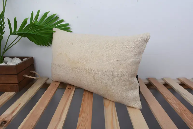 Handmade Kilim Cushion, Ethnic Pillow Cover Cushion Case, Turkish Pillow, Cushion, Pillow for Couch, Bolster Cushion Cover, 12x20 Beige Cushion - 5
