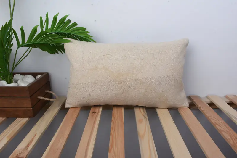 Handmade Kilim Cushion, Ethnic Pillow Cover Cushion Case, Turkish Pillow, Cushion, Pillow for Couch, Bolster Cushion Cover, 12x20 Beige Cushion - 1