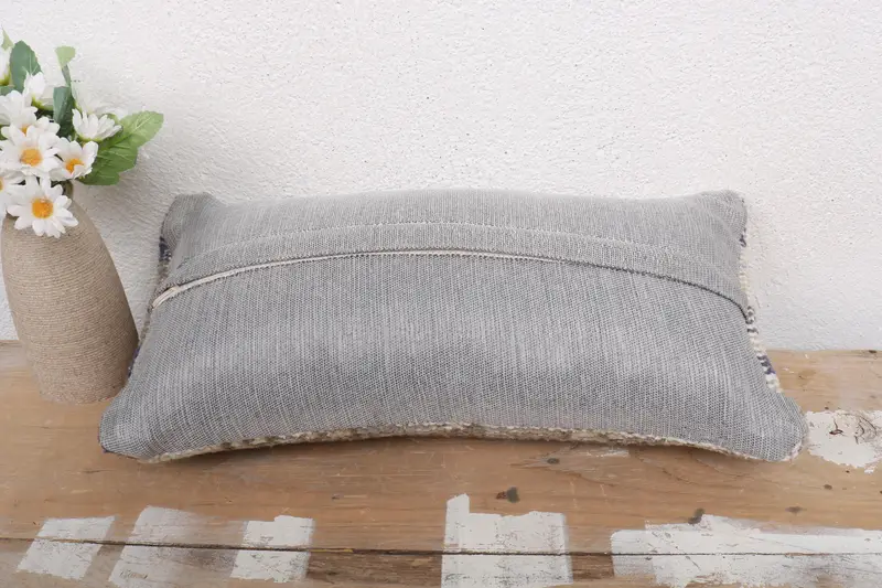Vintage Pillow, Vintage Kilim Pillow, 8x16 Gray Cushion Case, Handmade Throw Pillow Cover, Pillow for Sofa, Art Deco Pillow Sham, Cushion Cover - 7