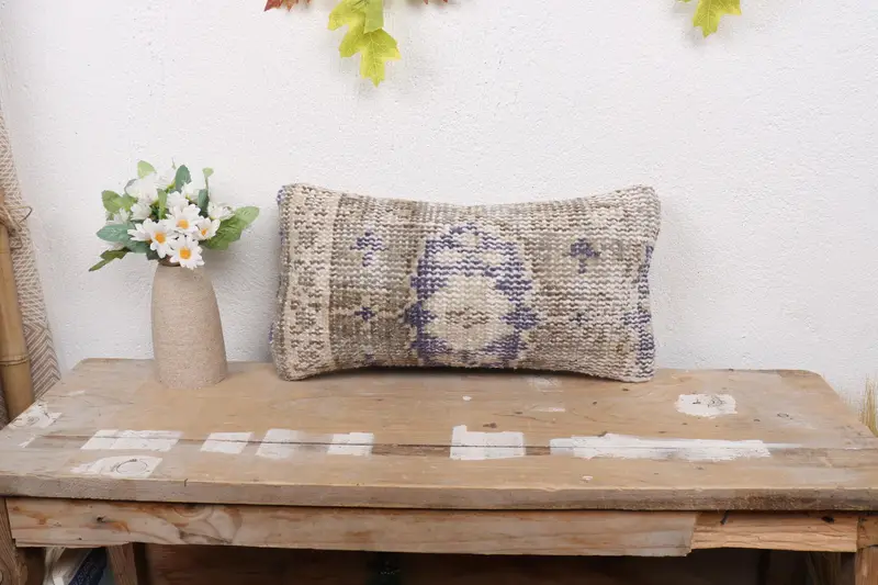 Vintage Pillow, Vintage Kilim Pillow, 8x16 Gray Cushion Case, Handmade Throw Pillow Cover, Pillow for Sofa, Art Deco Pillow Sham, Cushion Cover - 1