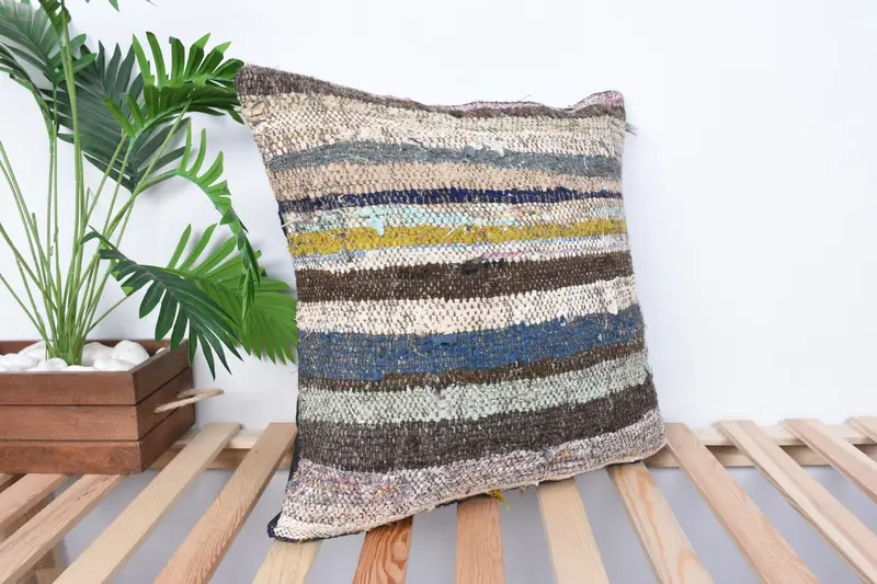 Seat Pillow Cover, Kilim Pillow Cover, Pillow Cover, Pillow for Sofa, Nautical Throw Pillow Case, Handmade Kilim Cushion, 20x20 White Pillow - 4
