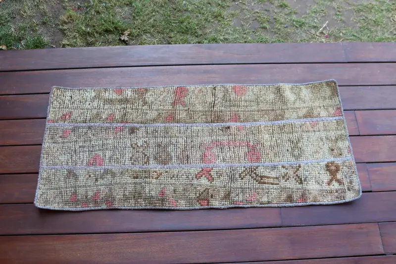 1.3x3.2 ft Small Turkish Rug, Brown Striped Vintage Rug - 1