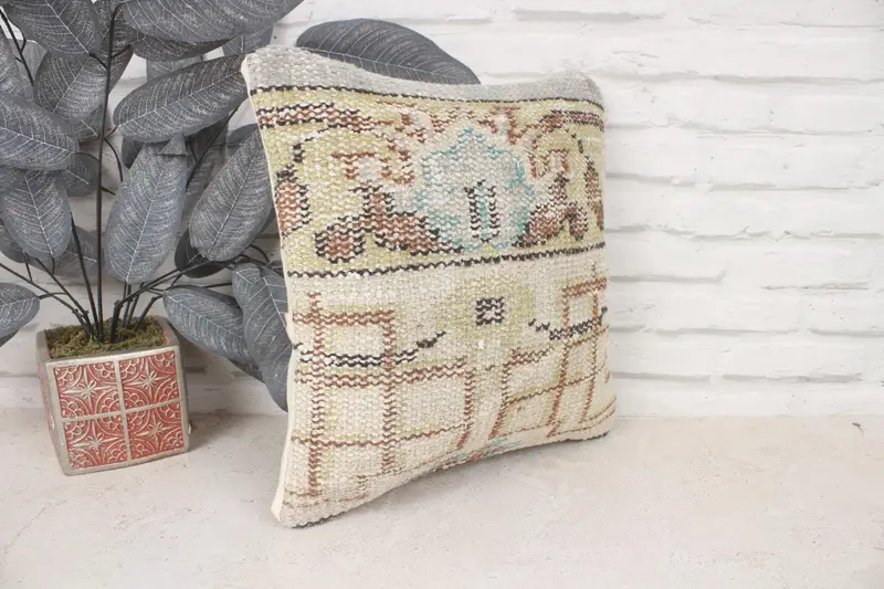 Kilim Cushion Sham, Authentic Cushion Cover, Cushion, Vintage Kilim Pillow, Interior Designer Pillow, 14x14 Beige Cushion Cover, Aztec Cushion - 3