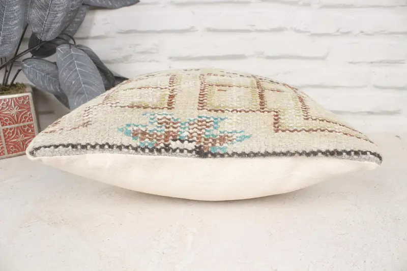 Kilim Cushion Sham, Authentic Cushion Cover, Cushion, Vintage Kilim Pillow, Interior Designer Pillow, 14x14 Beige Cushion Cover, Aztec Cushion - 5
