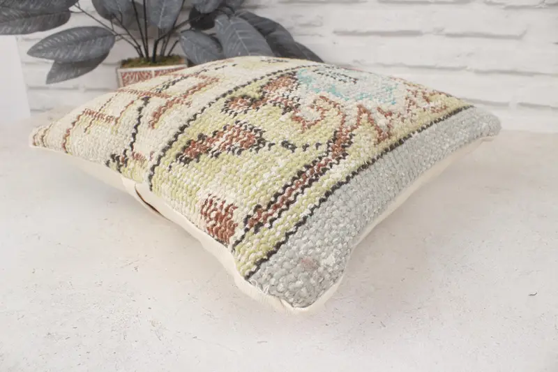 Kilim Cushion Sham, Authentic Cushion Cover, Cushion, Vintage Kilim Pillow, Interior Designer Pillow, 14x14 Beige Cushion Cover, Aztec Cushion - 6