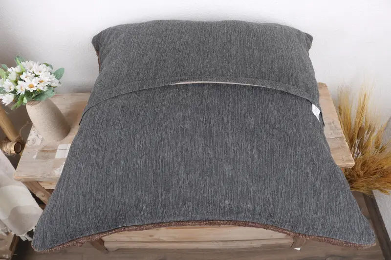 Interior Designer Pillow, Home Decor Pillow, 24x24 Brown Cushion, Pillow Sham, Handmade Kilim Cushion, Crochet Pattern Pillow Cover - 7