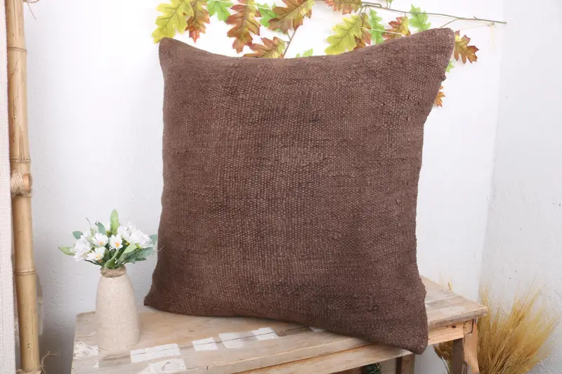 Interior Designer Pillow, Home Decor Pillow, 24x24 Brown Cushion, Pillow Sham, Handmade Kilim Cushion, Crochet Pattern Pillow Cover - 3
