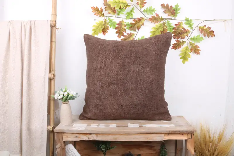 Interior Designer Pillow, Home Decor Pillow, 24x24 Brown Cushion, Pillow Sham, Handmade Kilim Cushion, Crochet Pattern Pillow Cover - 1