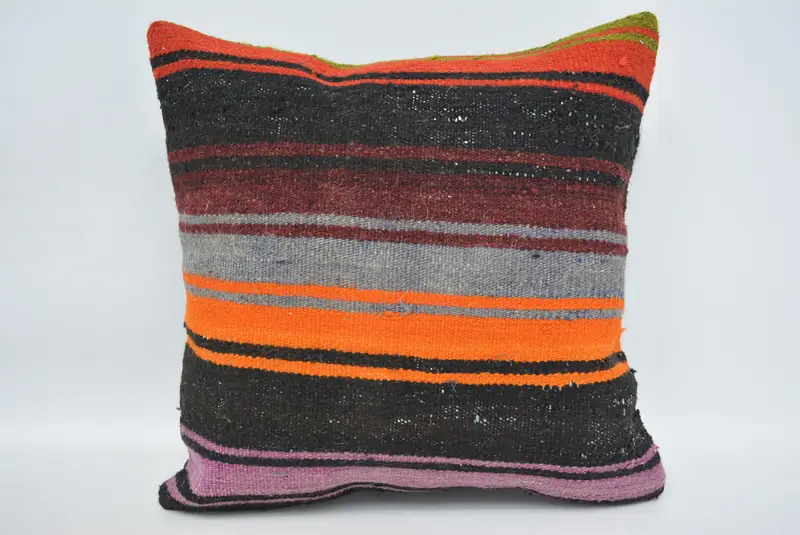 Pillow Case, Cotton Pillow Case, Vintage Pillow, 16x16 Orange Pillow Cover, Retro Pillow Cover, Kilim Pillow Cover, Turkish Pillow - 1