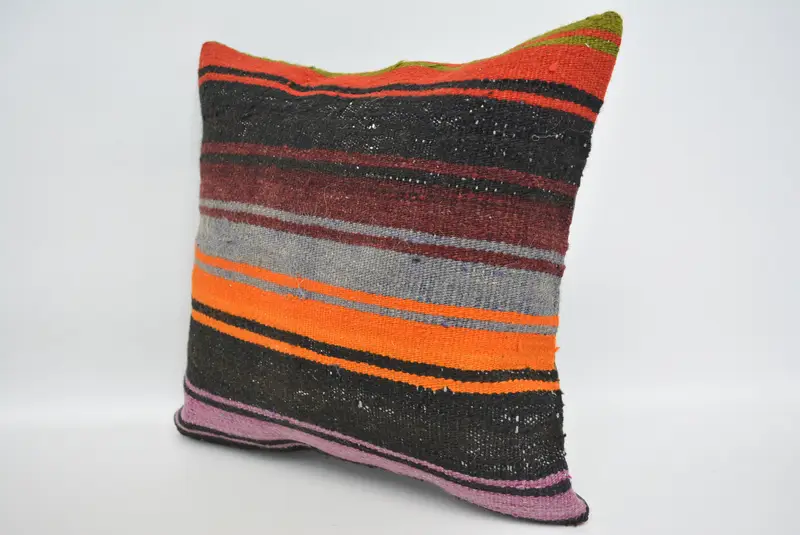 Pillow Case, Cotton Pillow Case, Vintage Pillow, 16x16 Orange Pillow Cover, Retro Pillow Cover, Kilim Pillow Cover, Turkish Pillow - 4