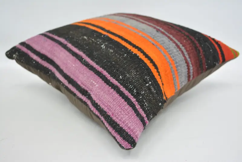 Pillow Case, Cotton Pillow Case, Vintage Pillow, 16x16 Orange Pillow Cover, Retro Pillow Cover, Kilim Pillow Cover, Turkish Pillow - 6