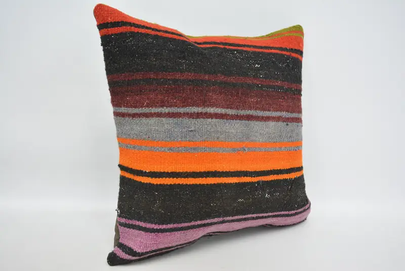 Pillow Case, Cotton Pillow Case, Vintage Pillow, 16x16 Orange Pillow Cover, Retro Pillow Cover, Kilim Pillow Cover, Turkish Pillow - 3