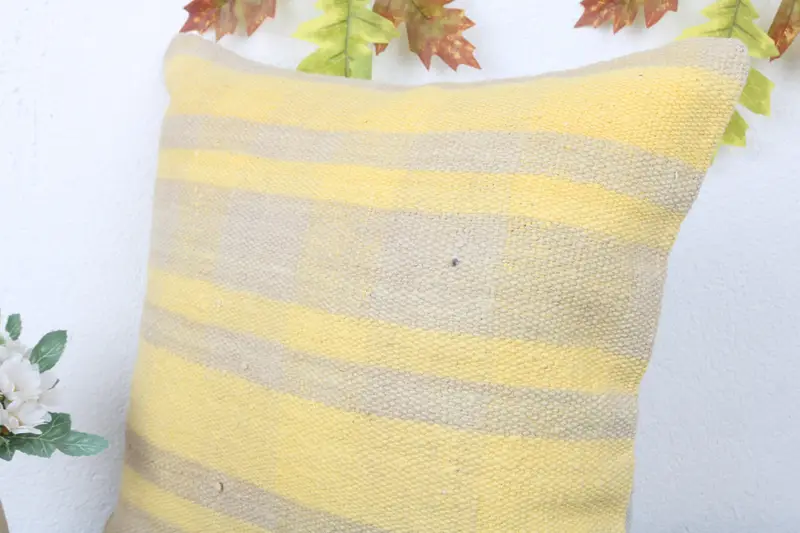 Kilim Pillow, Cushion Case, Interior Designer Pillow, Kilim Cushion Sham, 16x16 Yellow Pillow Cover, Garden Pillow Case - 5