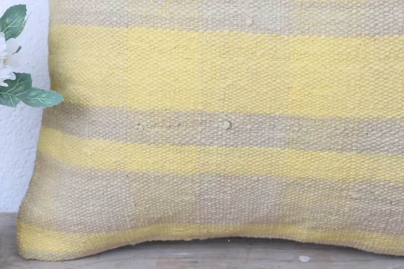 Kilim Pillow, Cushion Case, Interior Designer Pillow, Kilim Cushion Sham, 16x16 Yellow Pillow Cover, Garden Pillow Case - 3