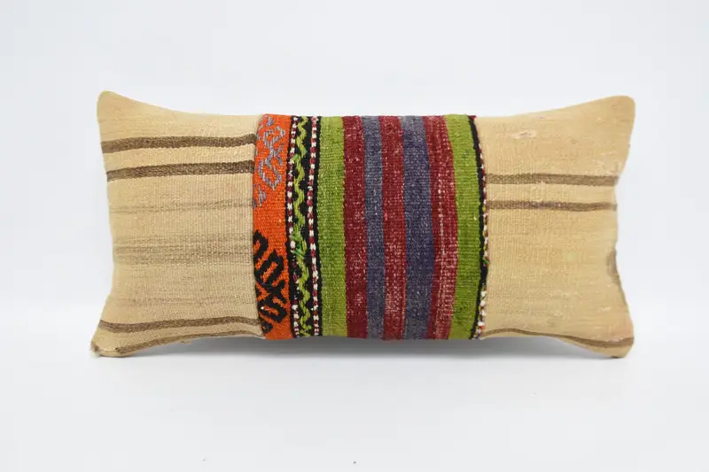 Christmas Cushion, Kilim Pillow, 12x24 Beige Cushion, Turkish Kilim Pillow, Designer Throw Cushion Case, Cushion Case, Gift Pillow - 1